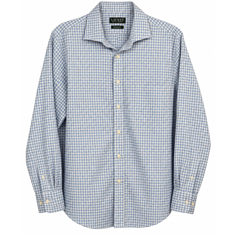 Lauren Ralph Lauren Mens 16.5 34/35 Blue Gingham Stretch Regular Fit Shirt